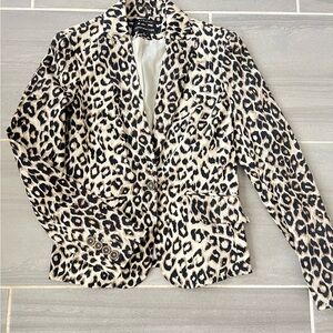 Leopard Print Women’s Blazer Jacket - Neutral Animal Print